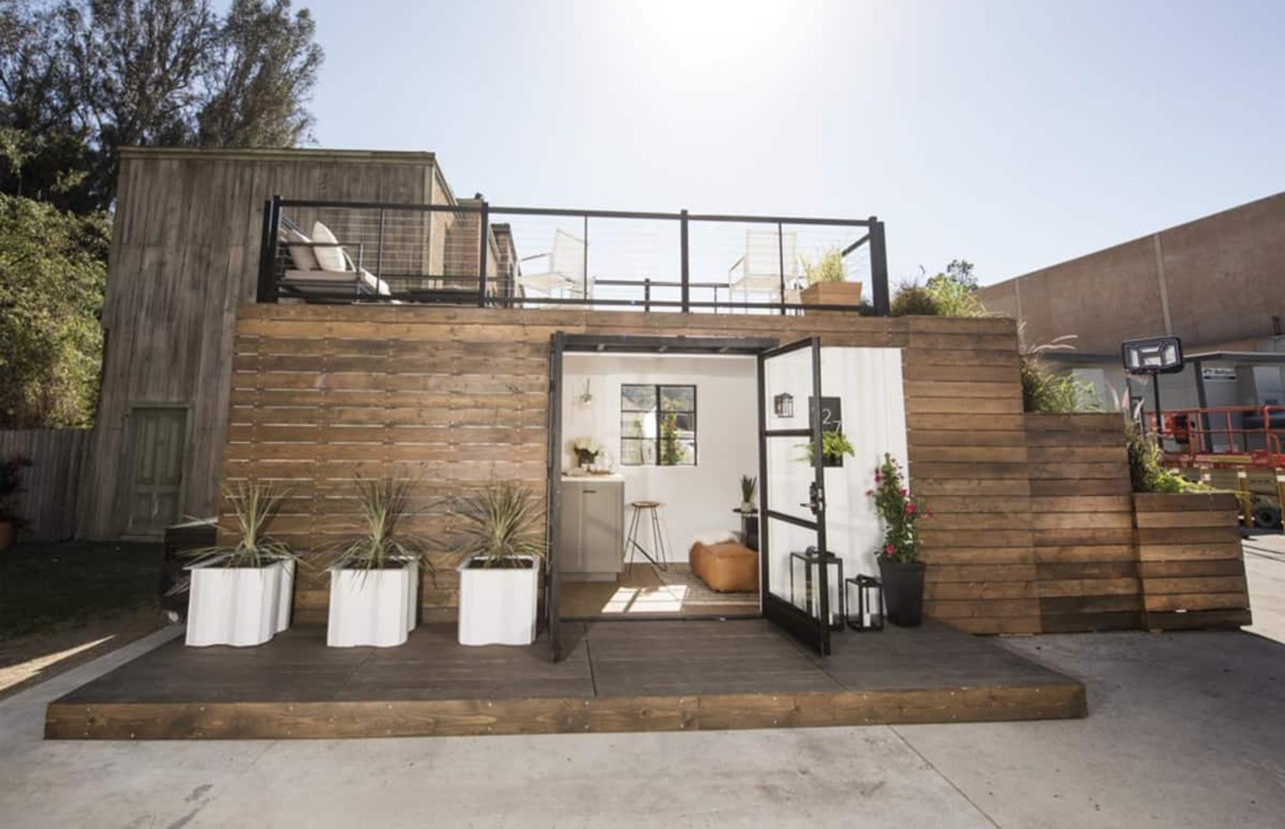 Tiny shipping container on Long Beach, California, USA